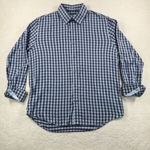 Robert Graham Shirt Men's 43 17 XL Blue Gingham Paisley Flip Cuff Stretch Flaw